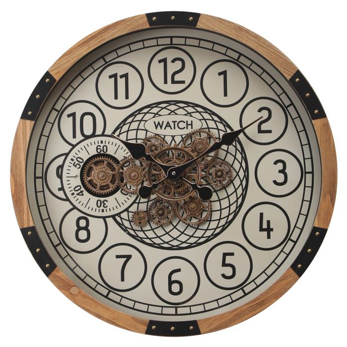 Round Bloomfield Wooden Moving Gear Wall Clock - 63.5cms