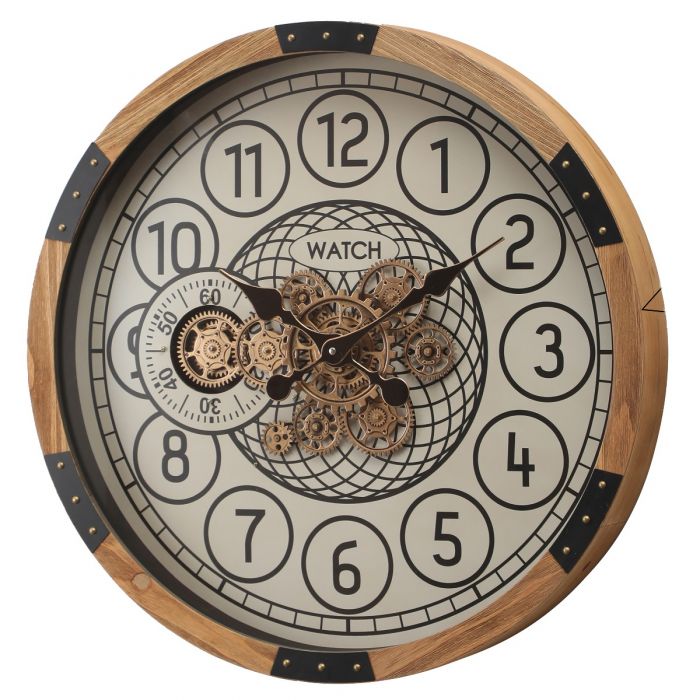 Round Bloomfield Wooden Moving Gear Wall Clock - 63.5cms