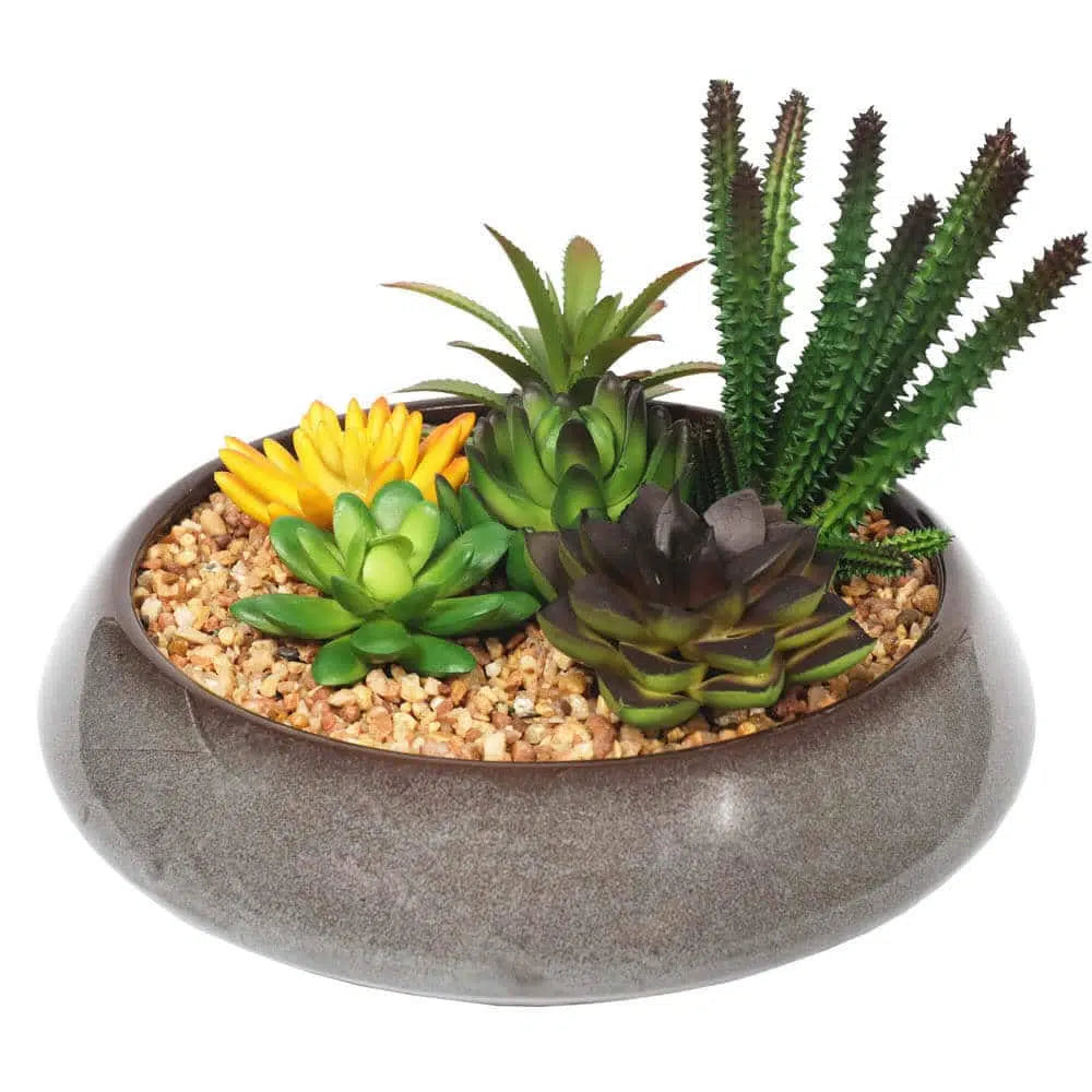 Round Bowl Artificial Succulents 19cms