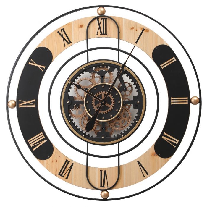 Round Brentwood Gear Movement Wall Clock - Natural