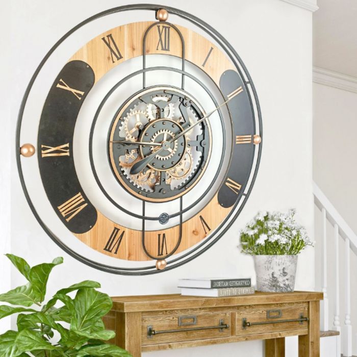 Round Brentwood Gear Movement Wall Clock - Natural