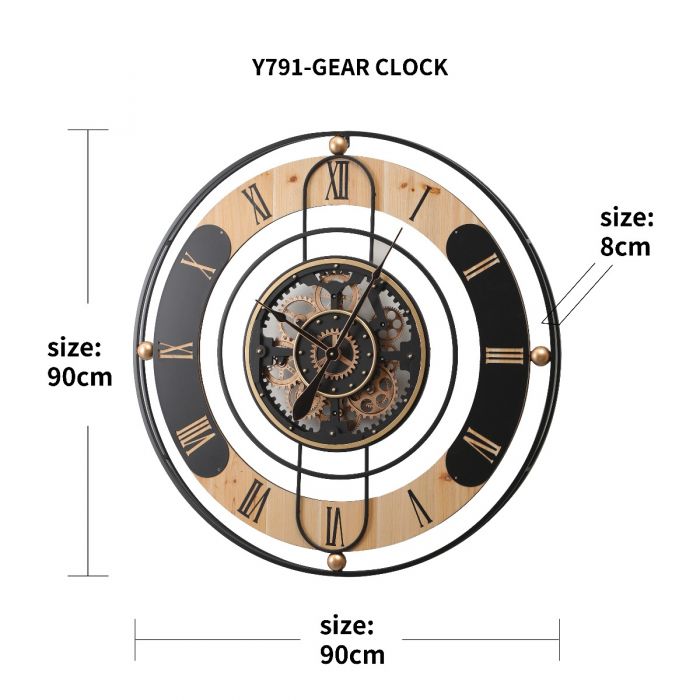 Round Brentwood Gear Movement Wall Clock - Natural