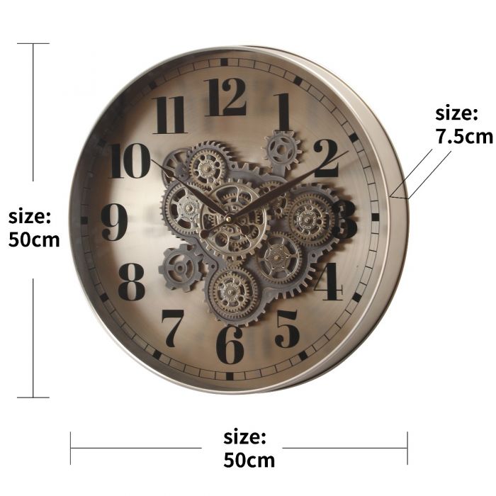 Round Chesterfield Industrial Moving Cogs Wall Clock - 50cms