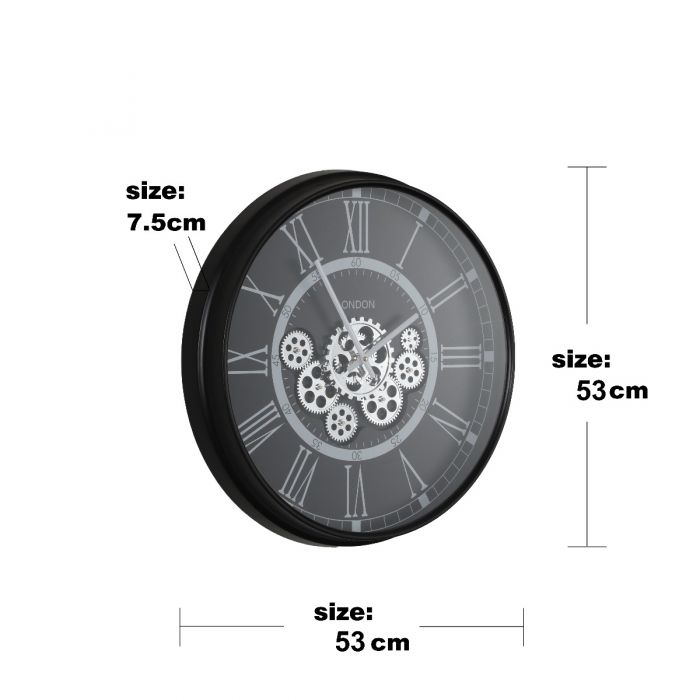Round Classic London Gear Movement Wall Clock - 54cms