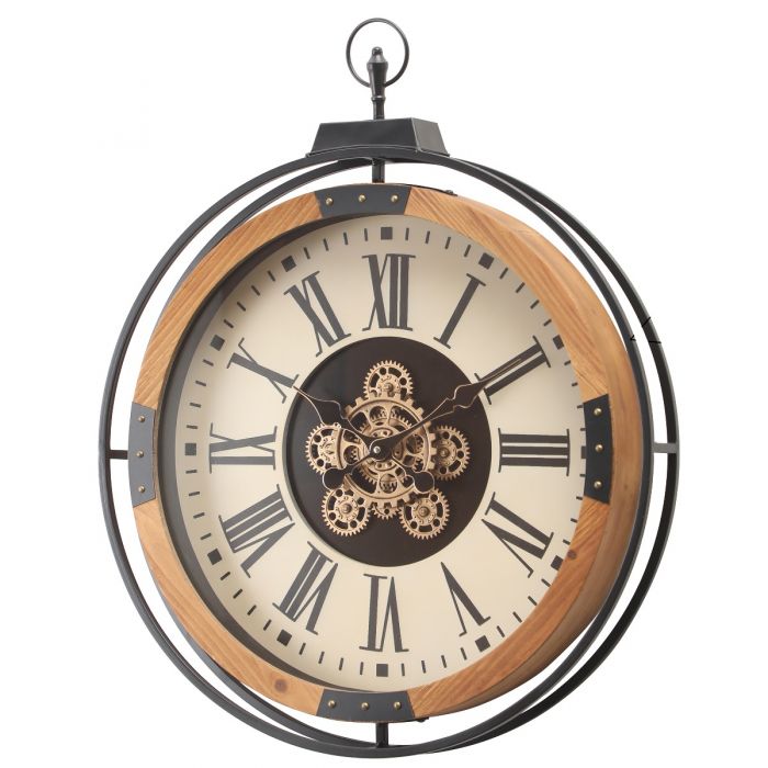 Round Clayton FOB Wooden Moving Cogs Wall Clock - 60cms