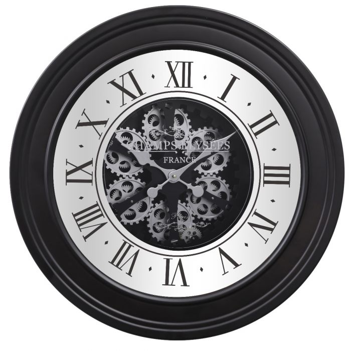 Round French Mirrored Industrial Gear Movement Wall Clock - 80cms