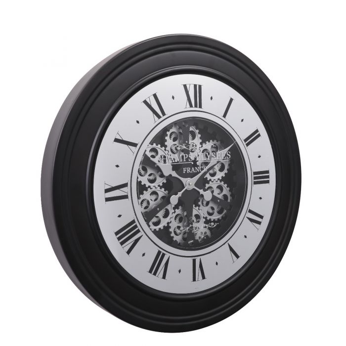 Round French Mirrored Industrial Gear Movement Wall Clock - 80cms