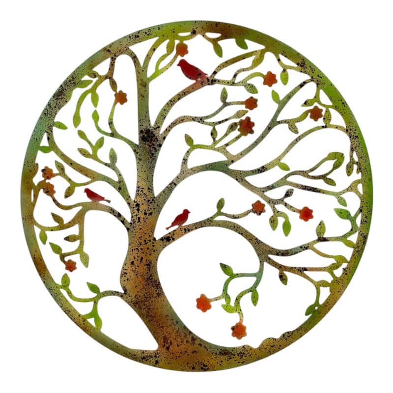 Round Laser Cut Tree of Life with Red Birds - 45cms