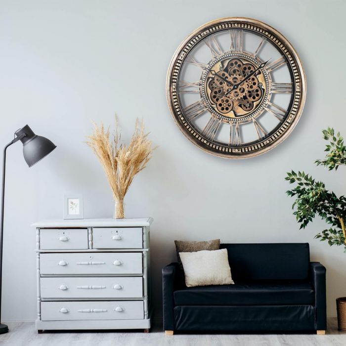 Round Mason Exposed Gear Movement Wall Clock - 80cms