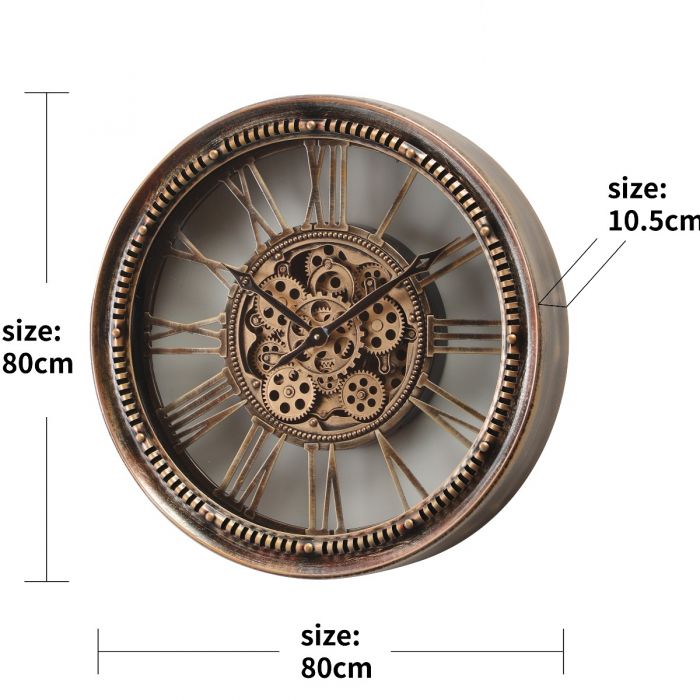 Round Mason Exposed Gear Movement Wall Clock - 80cms