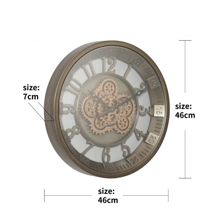 Round Maurice Industrial Exposed Gear Movement Wall Clock - 46cms