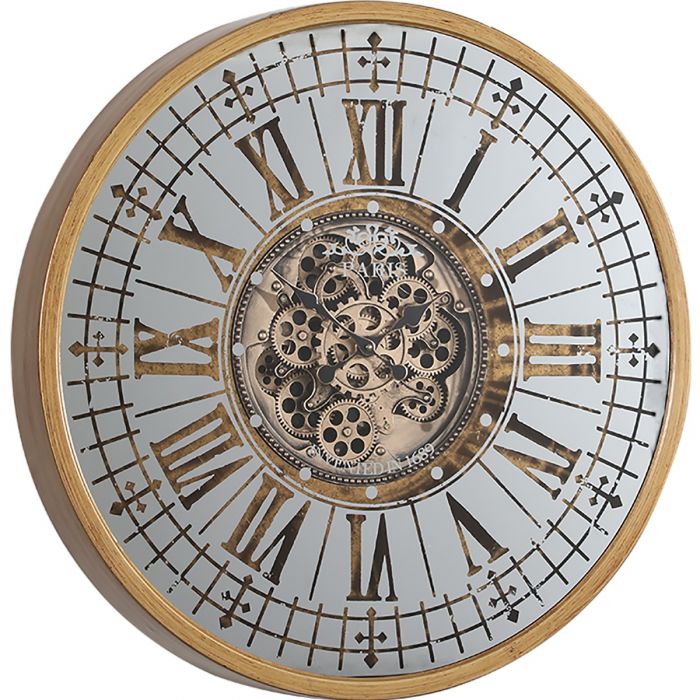 Round Mirrored Paris Exposed Gear Movement Wall Clock - 80cms