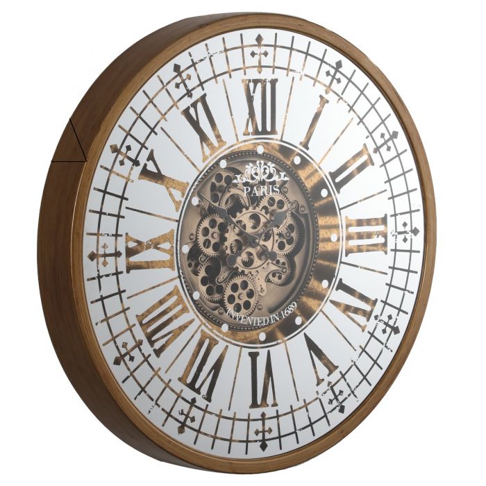 Round Mirrored Paris Exposed Gear Movement Wall Clock - 80cms