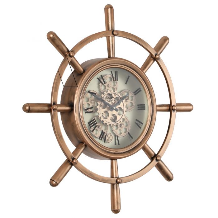 Round Nautical Wheel Exposed Gear Movement Wall Clock - 65cms