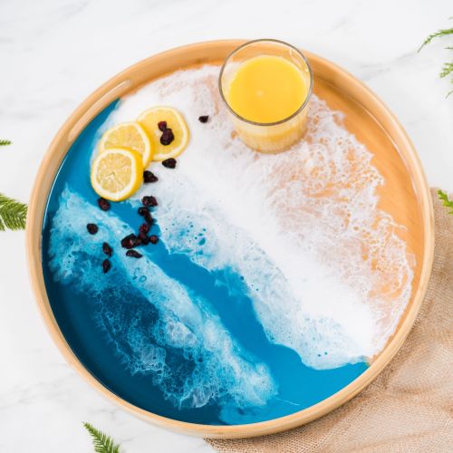 Round Ocean Vibes Bamboo Resin Serving Tray