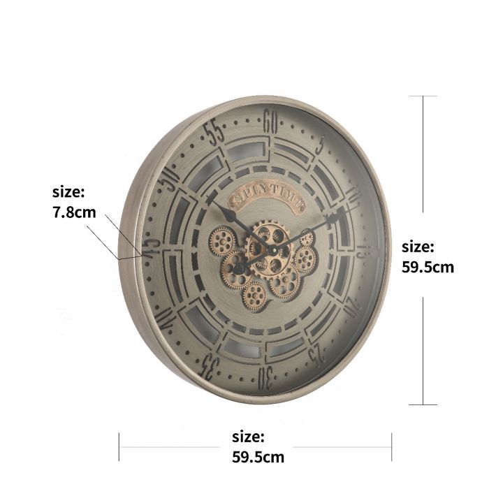 Round Spin Time Exposed Gear Movement Wall Clock - 60cms