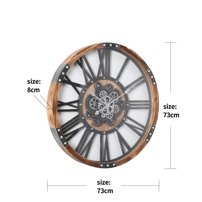 Round Theo Gear Movement Wall Clock - 73cms