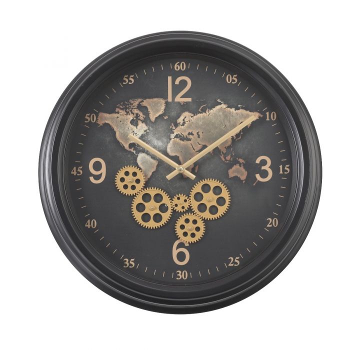 Round World Exposed Gear Movement Wall Clock - 53cms