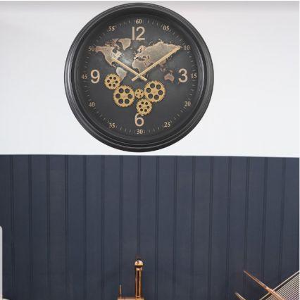 Round World Exposed Gear Movement Wall Clock - 53cms