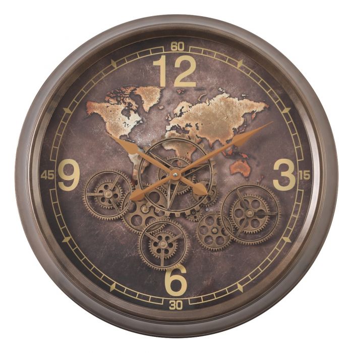 Round World Gear Movement Wall Clock - 62cms