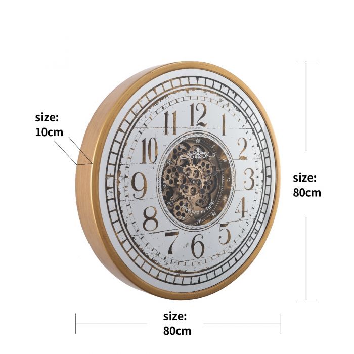 Round Mirrored Château Exposed Movement Wall Clock - 80cms