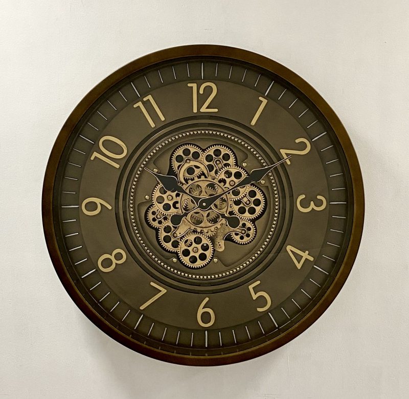 Royal Industrial Rotating Gears Clock 60cms - Coffee