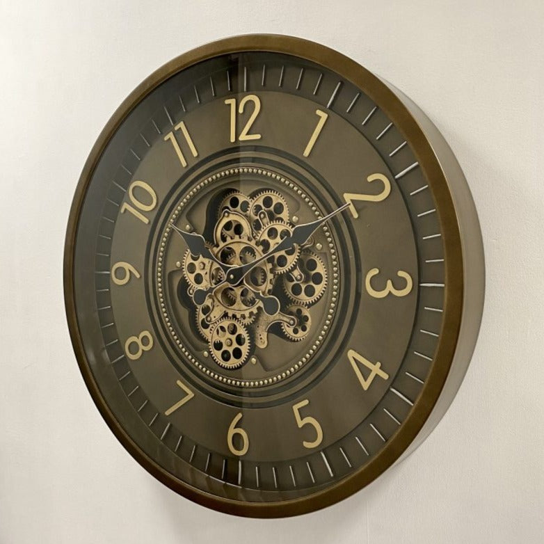 Royal Industrial Rotating Gears Clock 60cms - Coffee