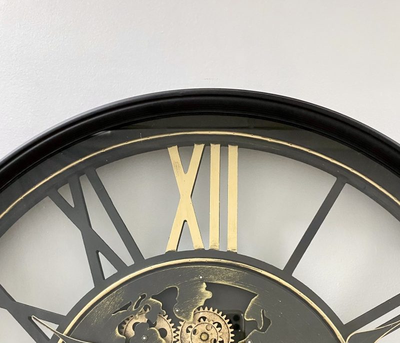Royal Map Designed Rotating Gears Clock 60cms - Black