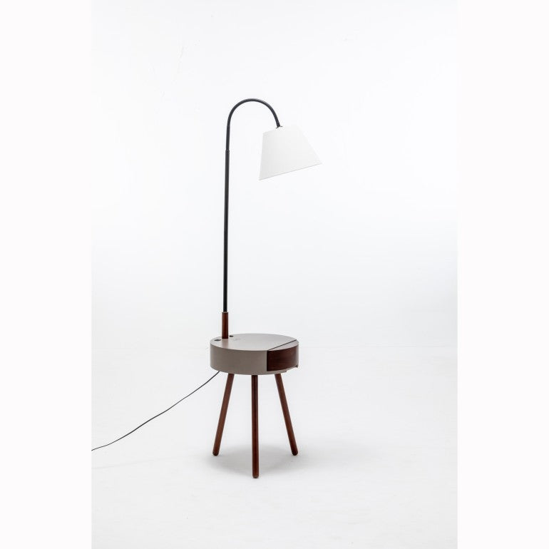 Rubberwood Lamp with Shelves - Grey