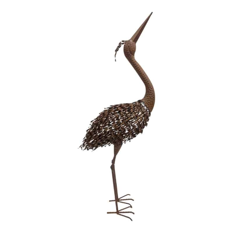 Rust Crane Bird 'Looking Up' Statue - 107cms