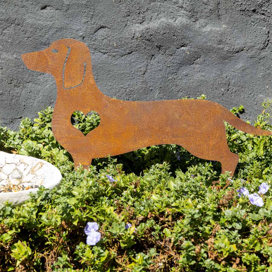 Rust Laser Cut Dachshund With Heart Garden stake