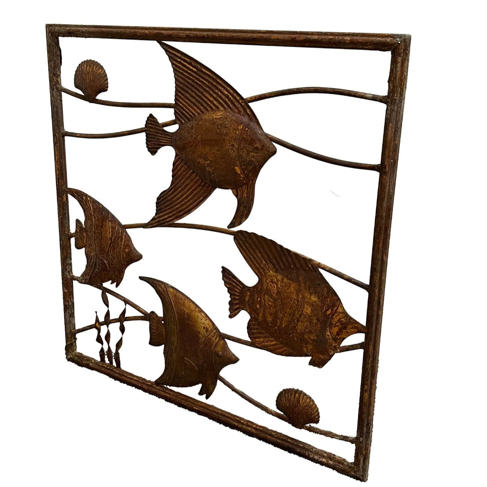 Rust Square School of Fish Wall Art - 50x2x50cms