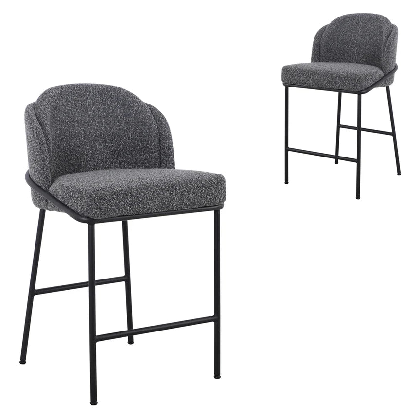 Rustic Charm Bar Stool - Anthracite Grey Boucle (Set of 2)