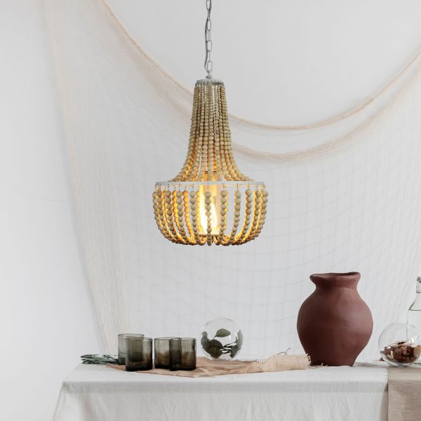 Rustic Charm Wooden Beaded Pendant Light