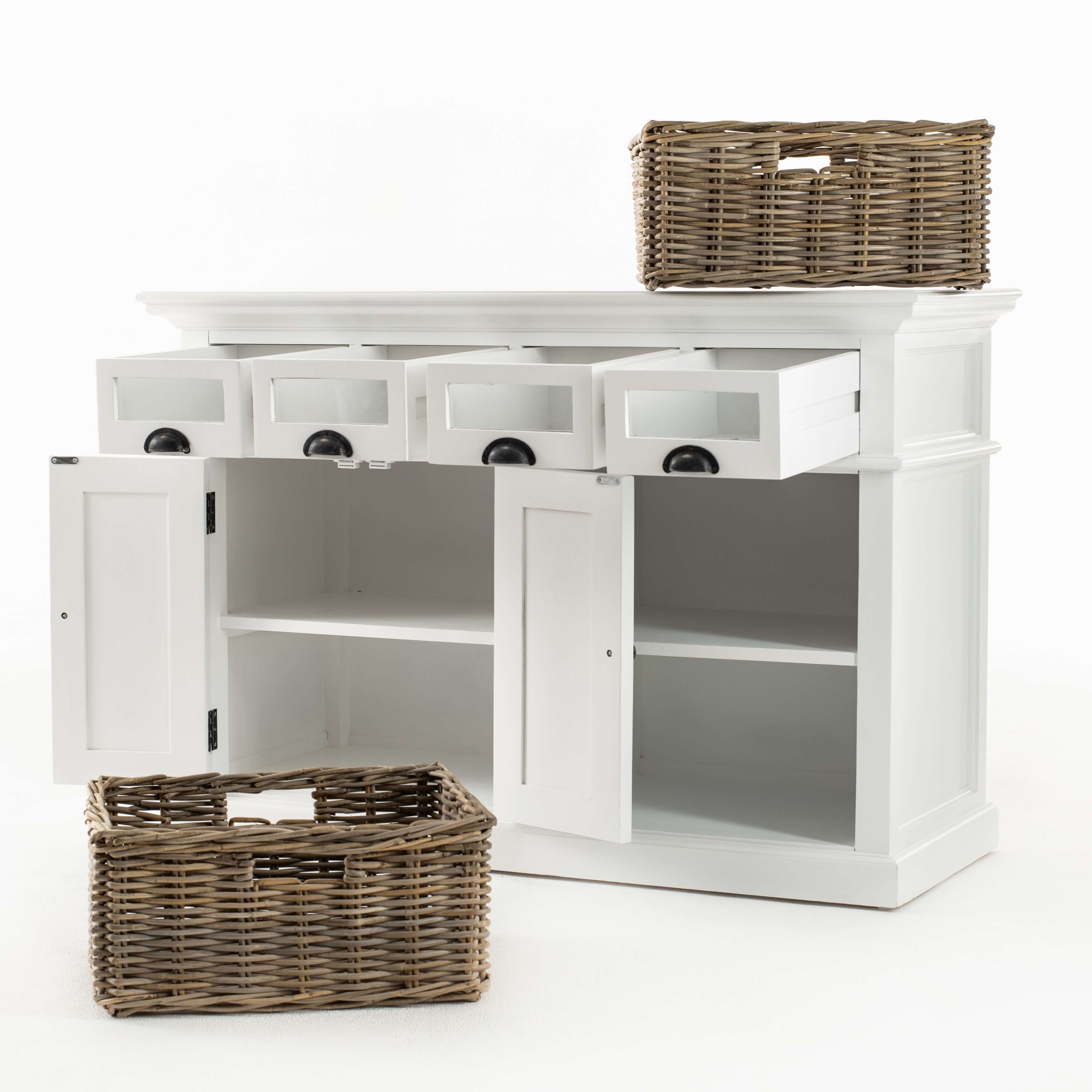 Classic Farmhouse Kitchen Buffet with 4 Drawers 2 Doors & 2 Baskets