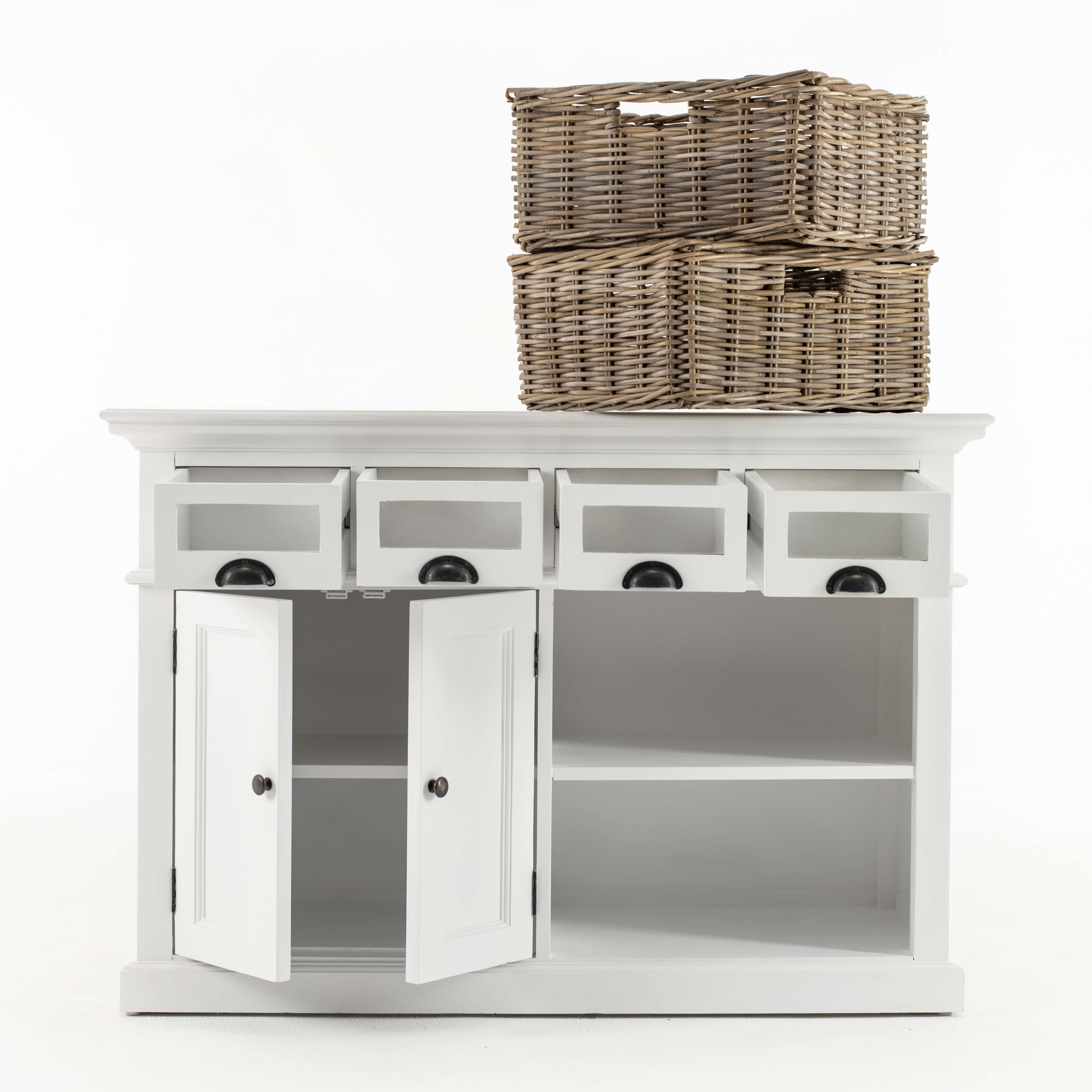 Classic Farmhouse Kitchen Buffet with 4 Drawers 2 Doors & 2 Baskets