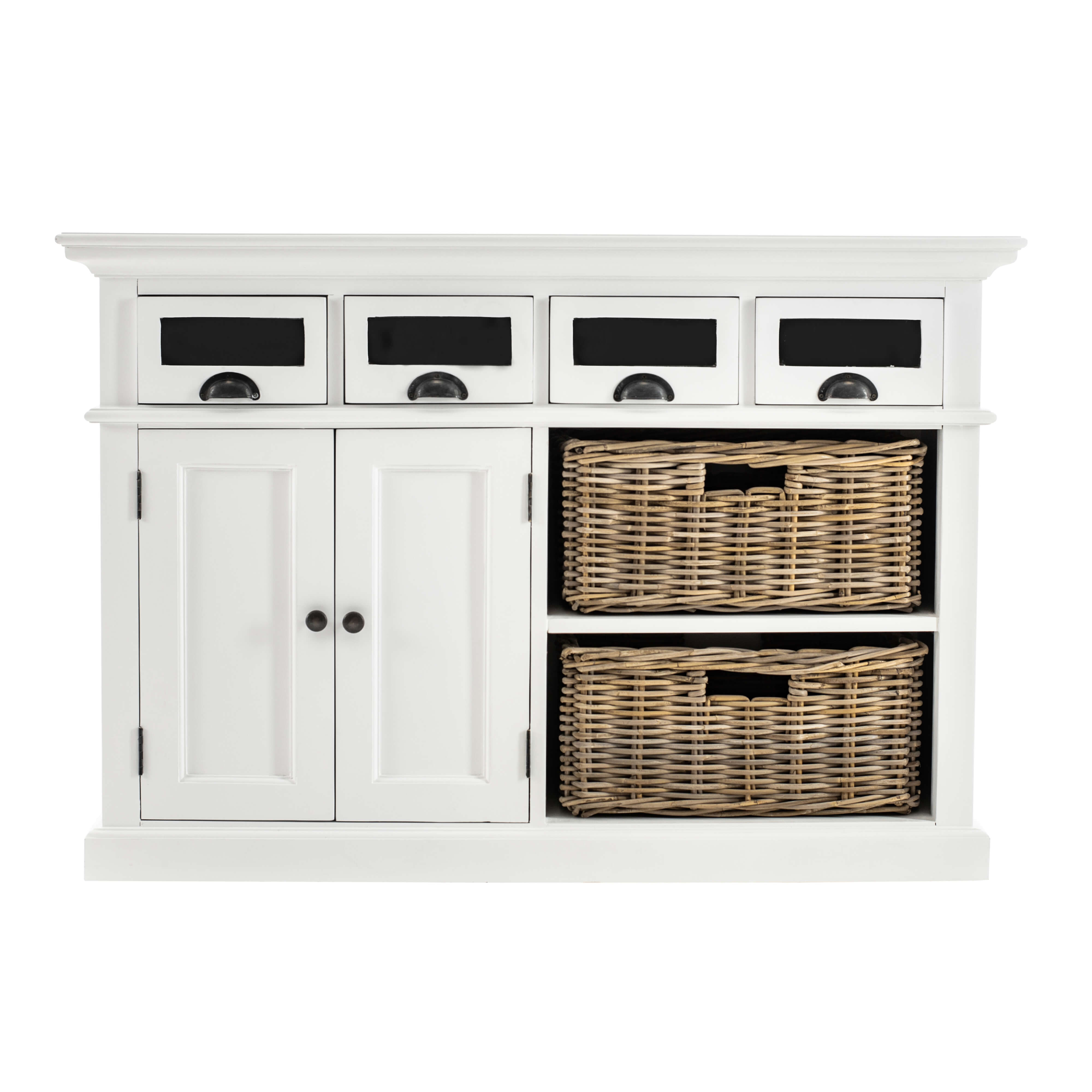 Classic Farmhouse Kitchen Buffet with 4 Drawers 2 Doors & 2 Baskets