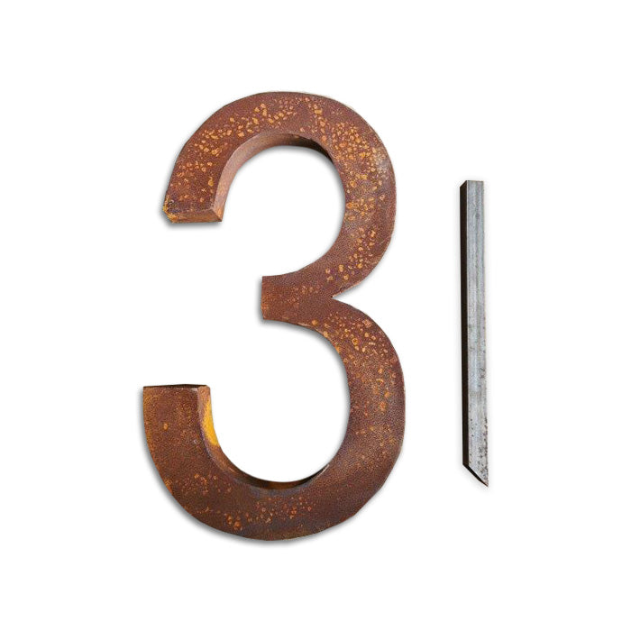 Rustic Metal Finish House Number - THREE