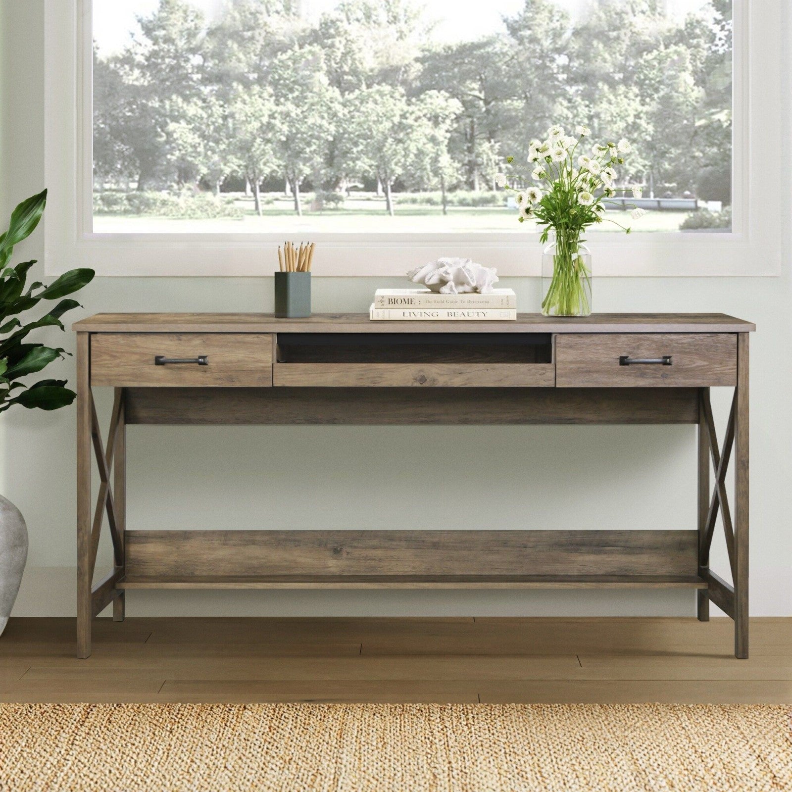 Rustic Oak Writing Desk with Vintage Appeal