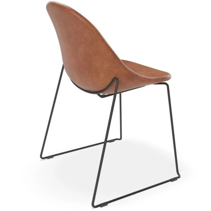Rustic Vintage Brown Leather Sled Base - Black Dining Chair