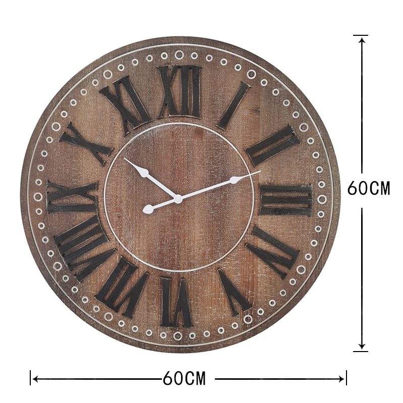 Rustic White/Black Roman Numeral Wall Clock - 60cms