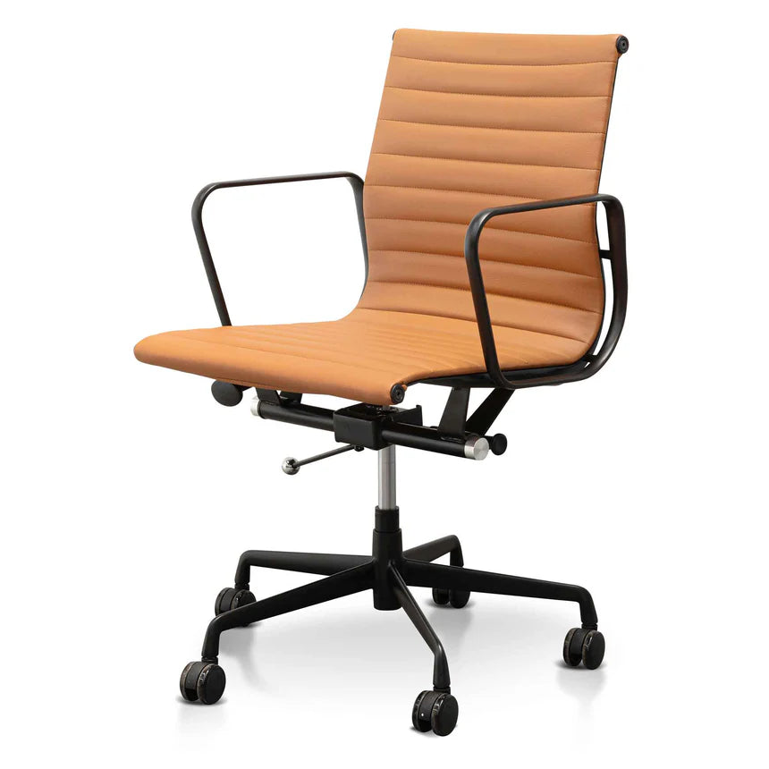 Saddle Tan Low Back Office Chair - Black Frame
