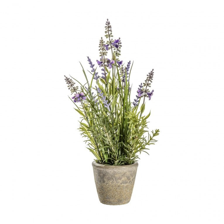 Serene Artificial Lavender in Cement Pot 56cms