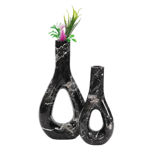Serene Style Marble Oval Vase - Black