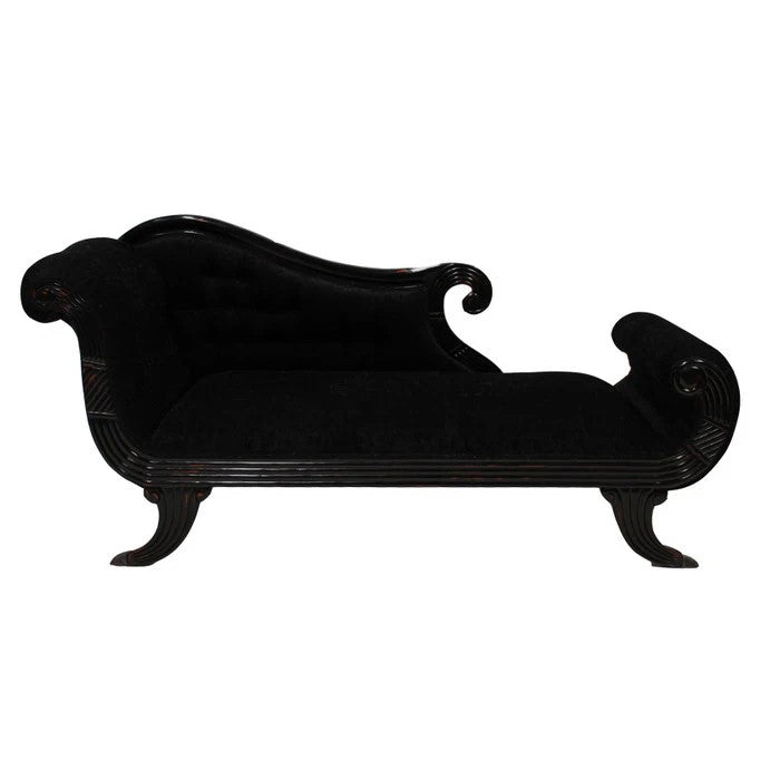 Serpentine Wooden Cushioned Chaise Lounge - Black