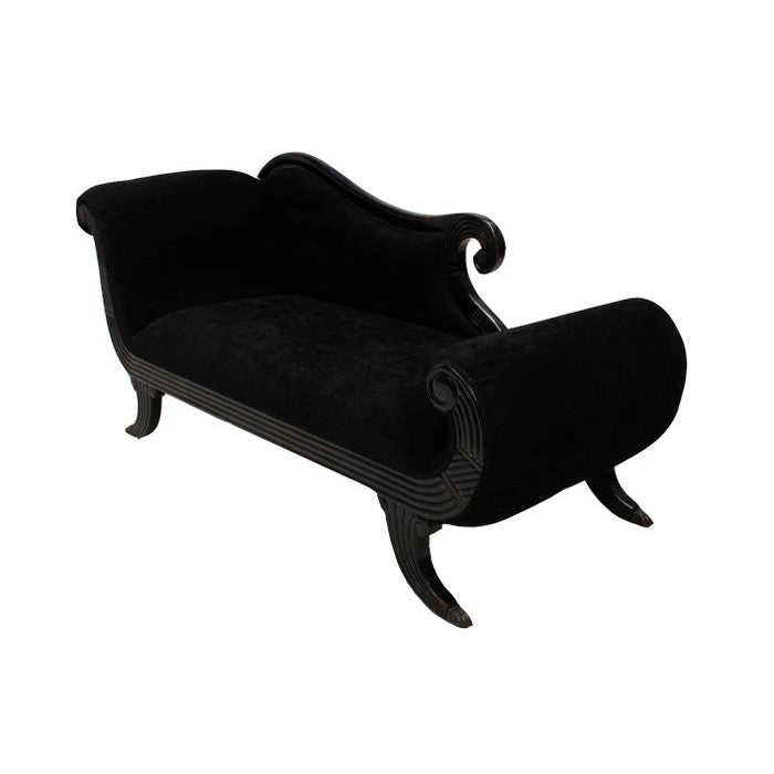 Serpentine Wooden Cushioned Chaise Lounge - Black