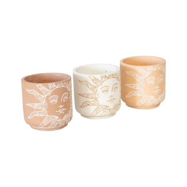 Set Of 3 Asst Sunshine Cement Planters Pots