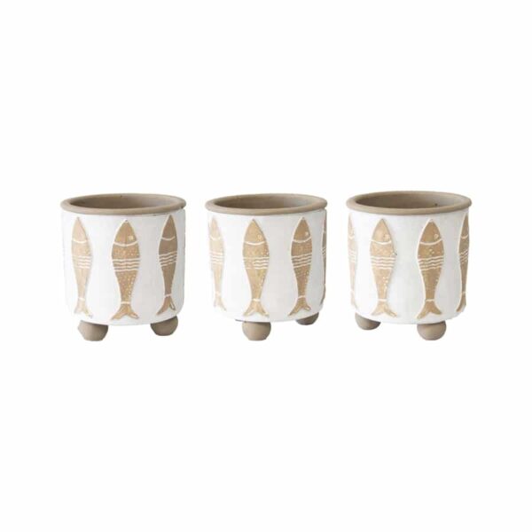 Set Of 3 Footed Beach House Planter Fish Design