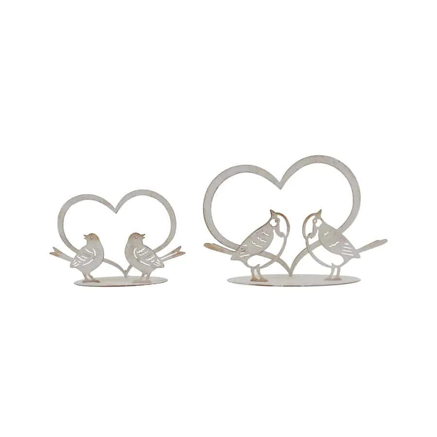 Set of 2 Assorted Size Lovebirds with Heart on Base