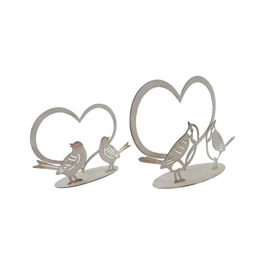 Set of 2 Assorted Size Lovebirds with Heart on Base